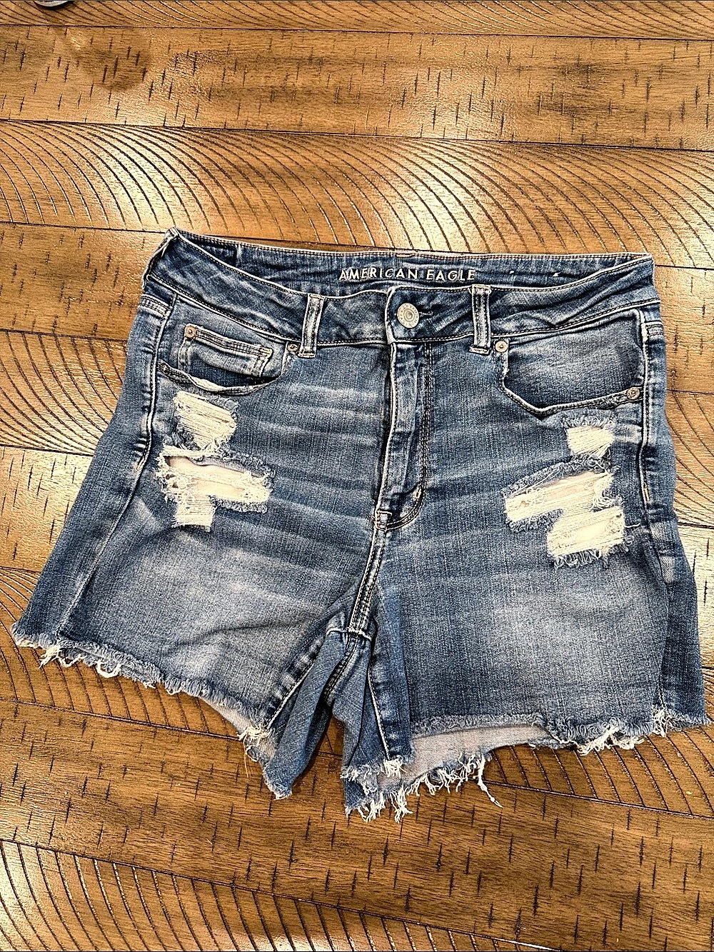 American Eagle High-Rise Festival Stretch Distressed Denim Jean Shorts US 14